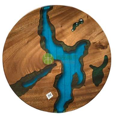 Walnut High End Special Design dinner clear water blue River Epoxy Resin Table Glossy surface