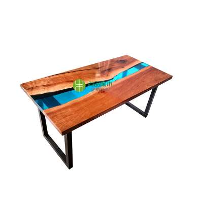 Hot sale solid wood live edge resin epoxy table top wood river dining table