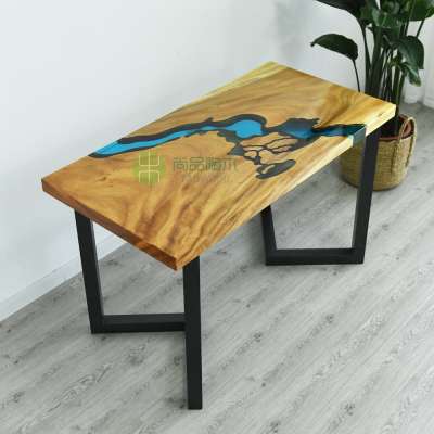 High Quality Luxury Solid Wood Round Clear Epoxy Resin River Coffee Table with metal legs